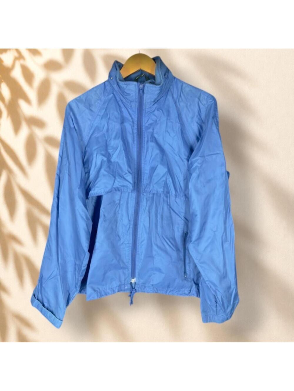 St. John's Bay Windbreaker Jacket Women M Medium Blue Full Zip Long Sleeve Lined